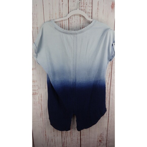 Jess & Jane Medium Blue Tie Dye Crew Neck Boho Short Sleeve Stretch Blouse Artsy - Picture 2 of 11